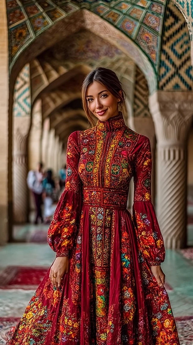 Woman in Red Gown at Nasir al Molk Mosque Iran
