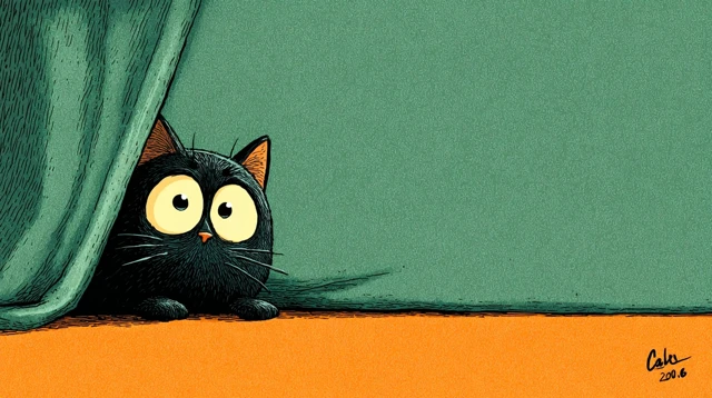 Cartoon Cat Hiding Under Blanket Illustration