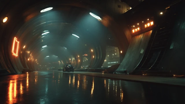 Futuristic Tunnel with Neon Lights