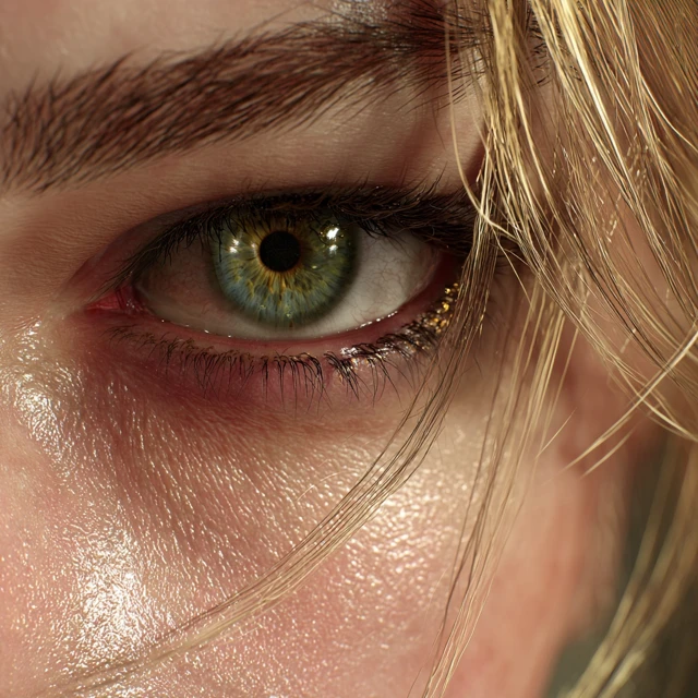 CloseUp of Female Eye with Golden Light and Blonde Hair