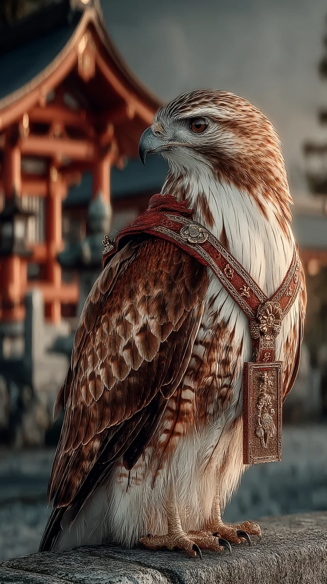 Majestic Hawk in Japanese Shrine Wildlife Photography