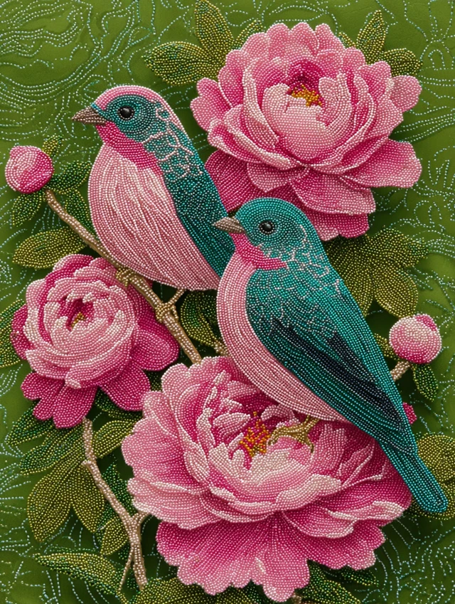 Cute Birds and Peonies 3D Diamond Painting