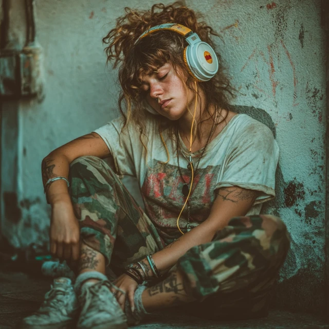 Tired Girl Taking a Nap with Headphones