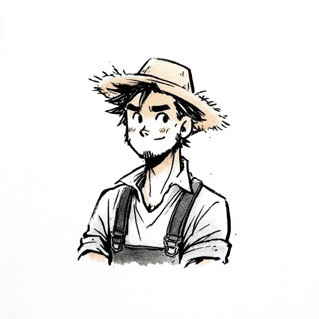 Cute Farmer Man Illustration Black and White