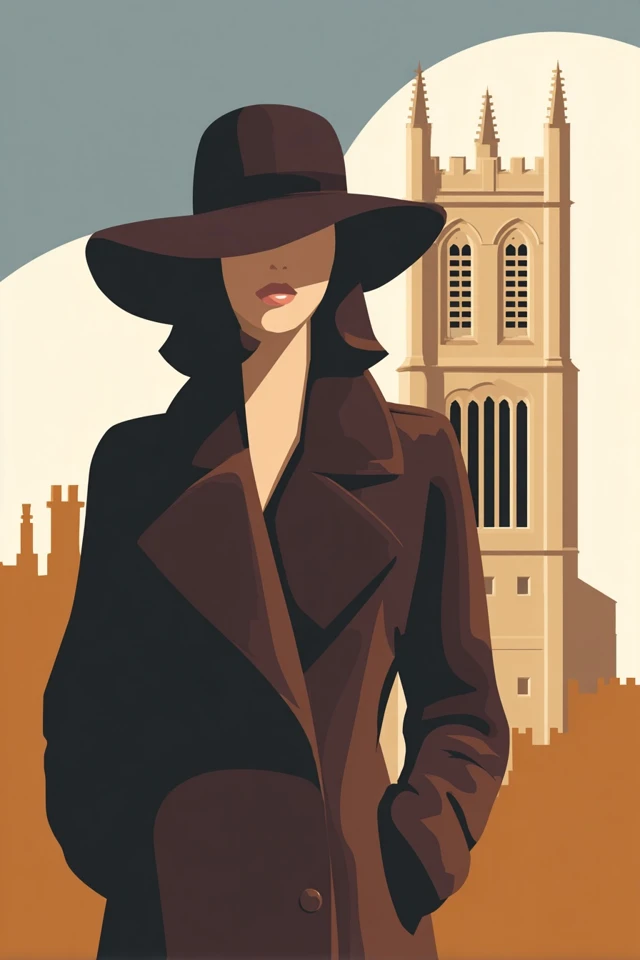 Vintage Illustration Brunette Woman Church Oxfordshire