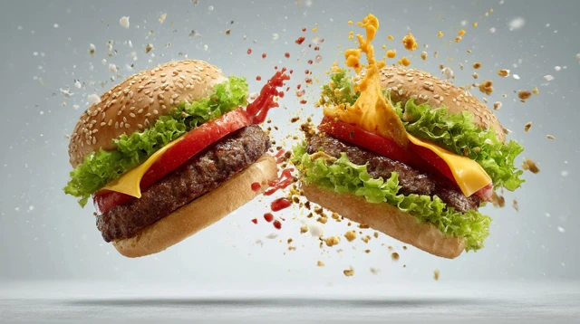 Burger Clash Mid Air Food Photography