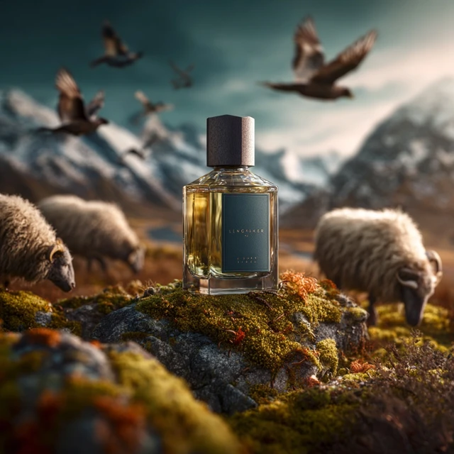 Luxury Perfume in Highland Landscape Product Shot