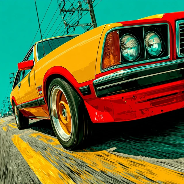 Colorful 1980s Ford Car Illustration