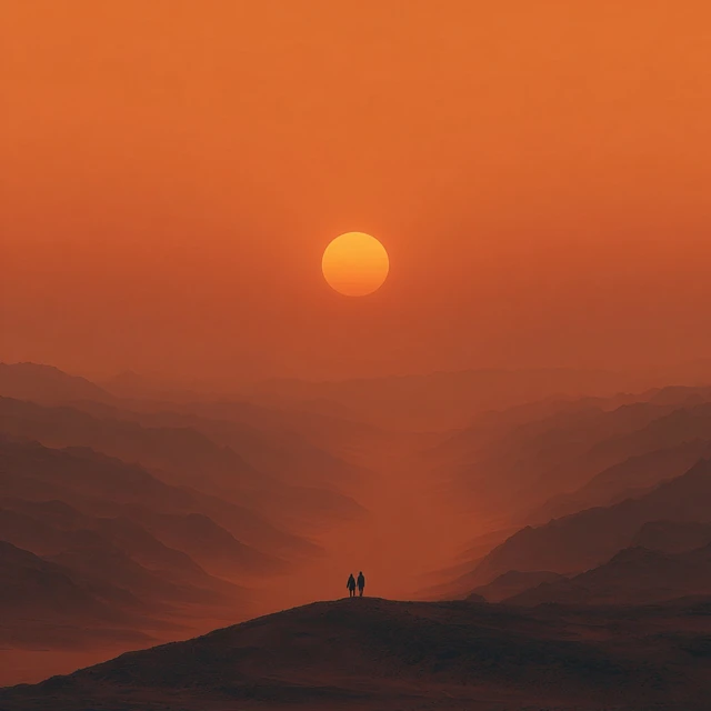 Desert Landscape with Burning Sun Dune Inspired Art