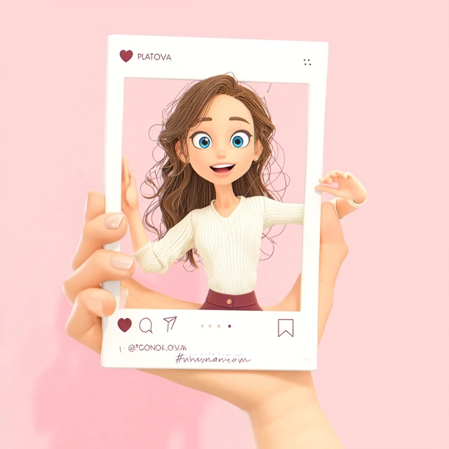3D Cartoon Girl in Instagram Frame - PLATONOVA