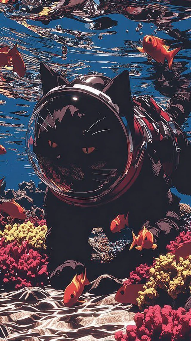 Underwater Cat Adventure in Anime Style