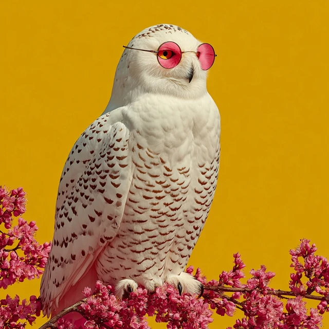 Cool Owl with Pink Glasses on a Pink Branch