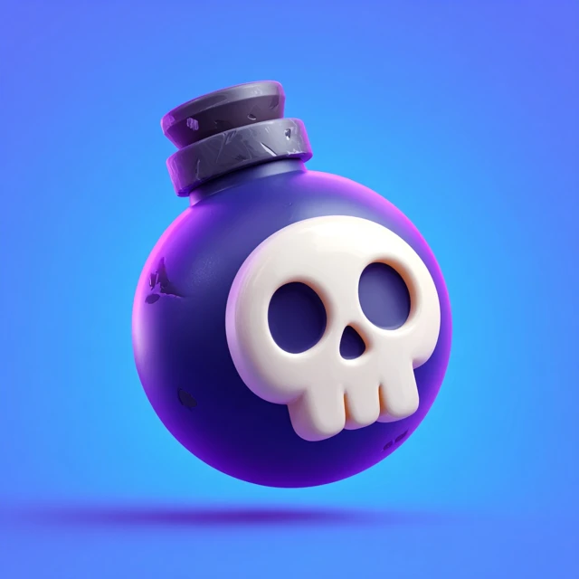 Cartoon Bomb Icon with Skull 3D Vector Graphic