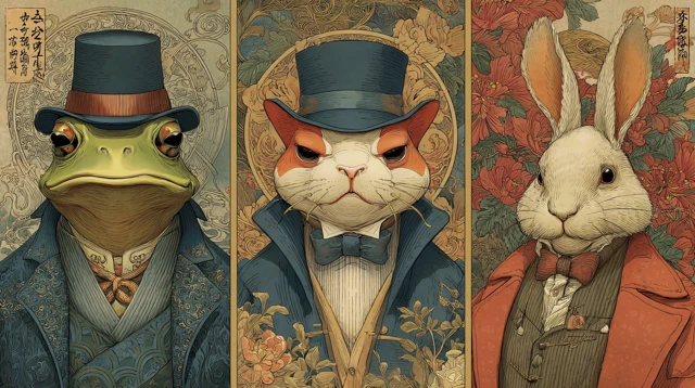 Animal Aristocrats Frog Cat Rabbit in Formal Wear
