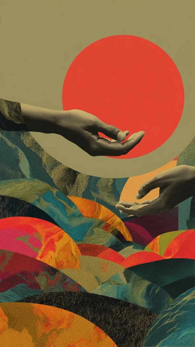 Abstract Hands and Red Circle Digital Art