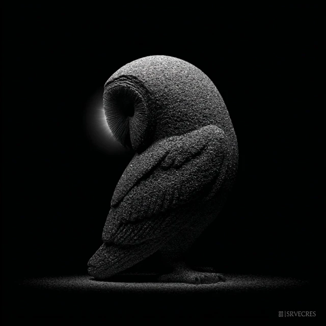 Mystical Owl Stone Sculpture Black White