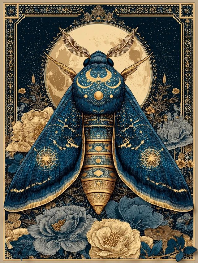Vintage Moth Tapestry Celestial Art
