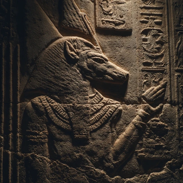 Ancient Egyptian Baboon Cyborg Wall Carving