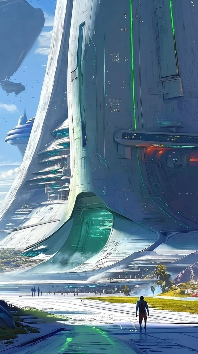 Futuristic Architecture A Man Approaches a Structure