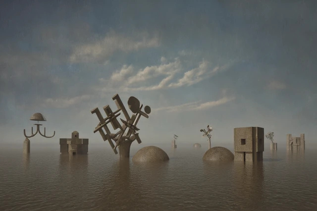 Surreal Cityscape Painting: Frozen Architecture
