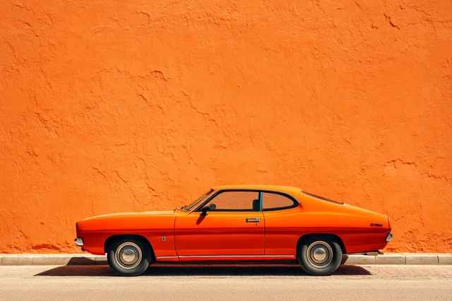 Retro Car in Orange Wall Photorealistic