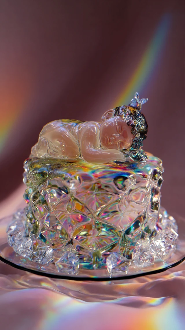 Crystal Baby Sleeping on a Colorful Cake