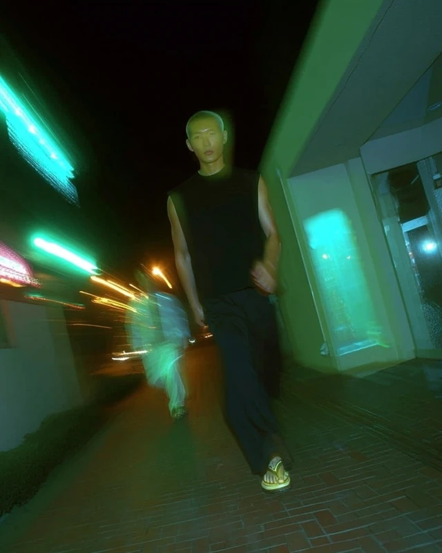 Tokyo Night Alley Scene with Man in Black