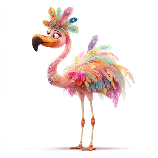 Pixar Style Flamingo Illustration Colorful Cartoon