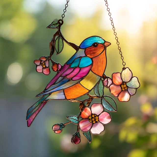 Stained Glass Songbird Suncatcher Colorful Bird Art