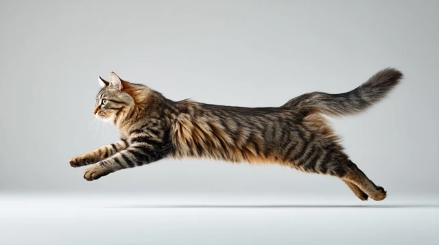 Siberian Cat in Action: Dynamic Pounce Captured