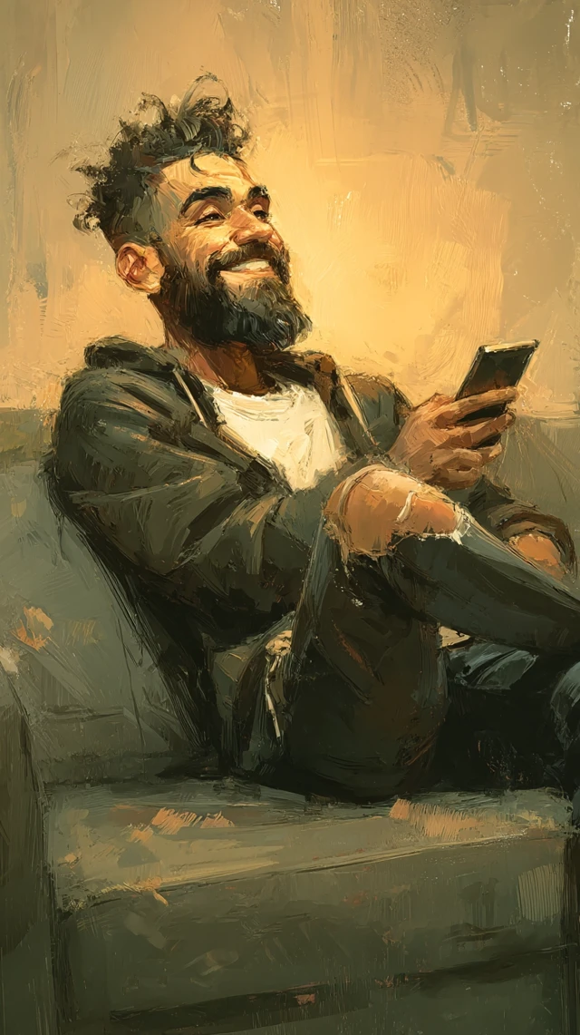 Modern Man Smiling with Smartphone Digital Art