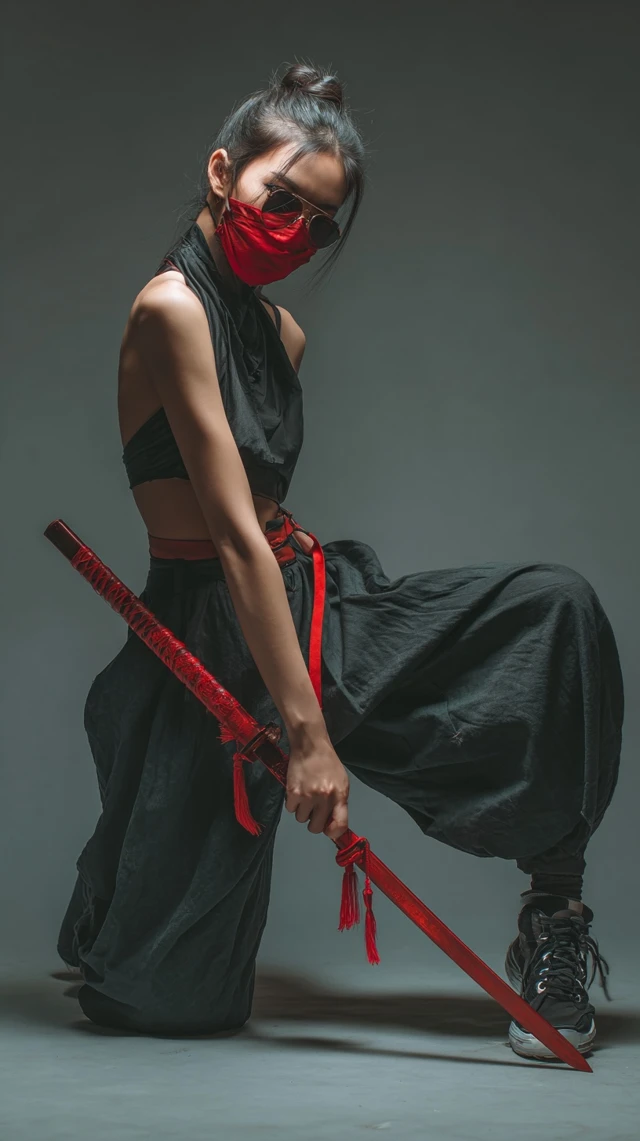Chinese Martial Arts Woman with Red Sword