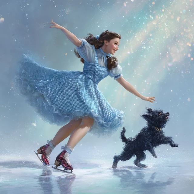 Dorothy and Toto Ice Skating Wizard of Oz Fantasy Art