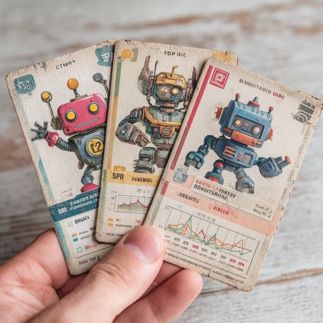Robot Trading Cards in Hand Illustration