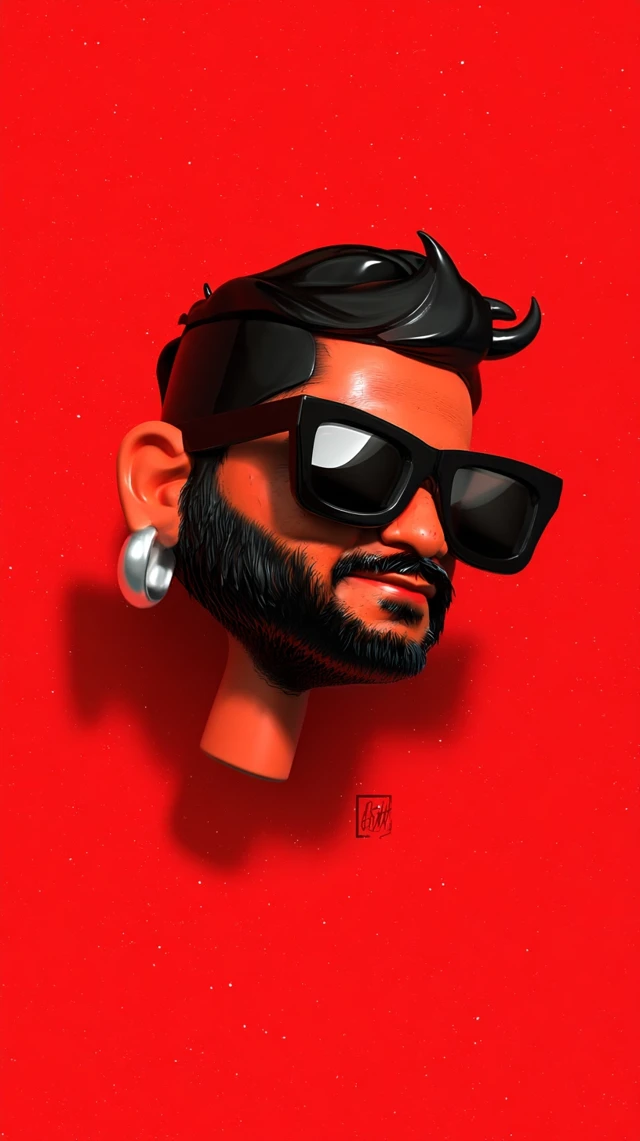 Handsome Man Cartoon Head with Sunglasses and Beard