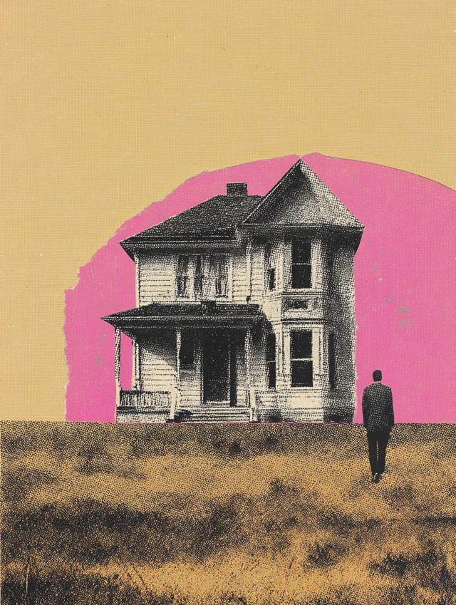 Surreal House Collage with Man Vintage Aesthetic