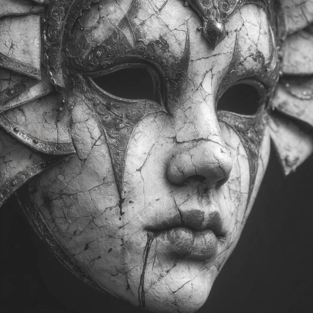 Melancholic Venetian Mask Monochromatic Sketch