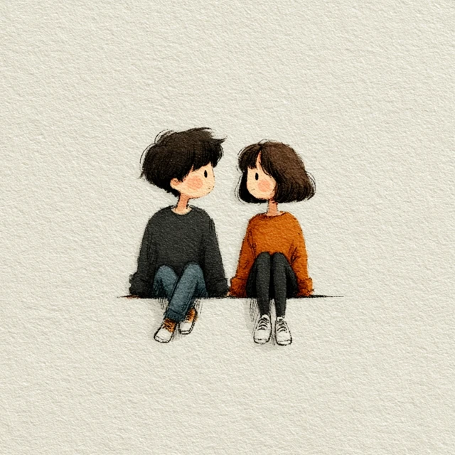 Cute Doodle Illustration of Two People in Love