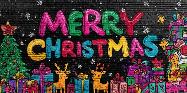 Merry Christmas 3D Cartoon Graffiti Design