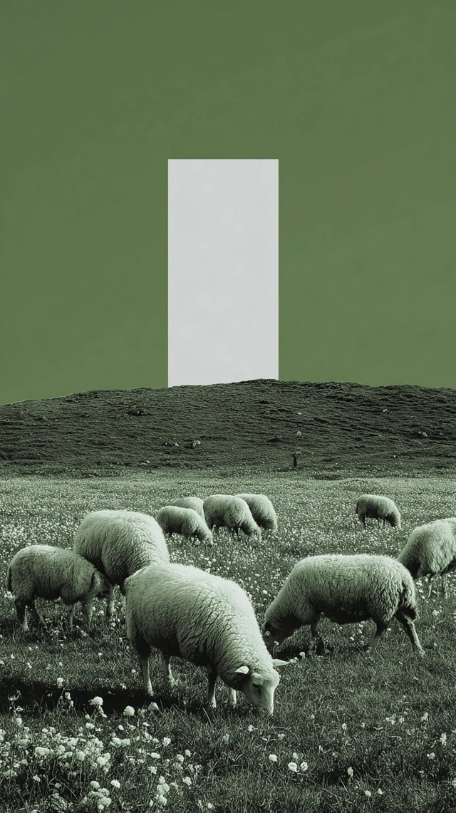 Green Field with Sheep and Flowers