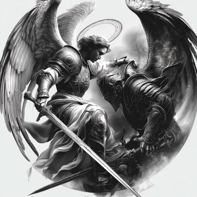 Lucifer vs Demon Battle Art Grayscale