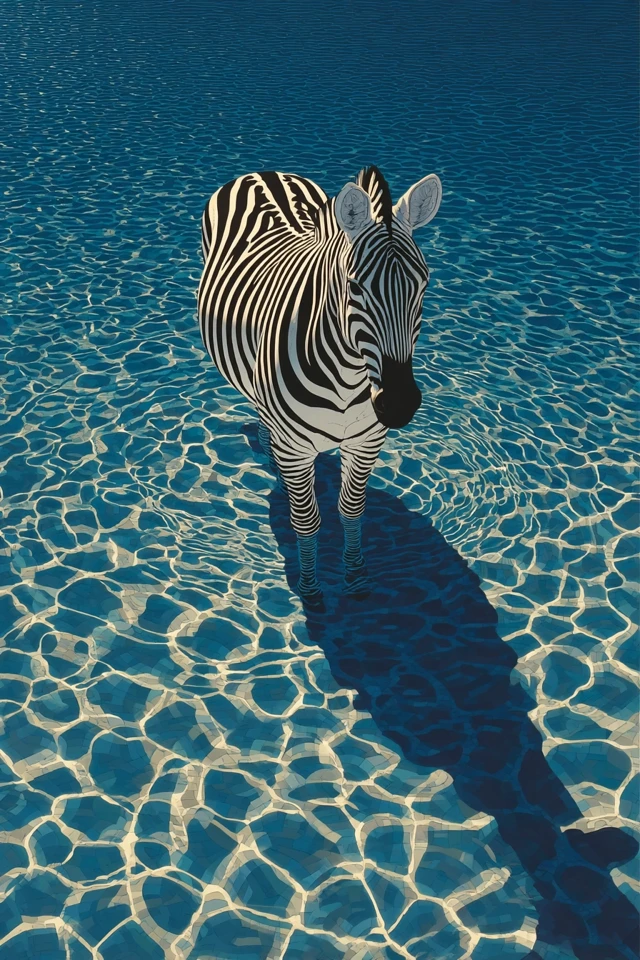 Zebra in Water Op Art Painting