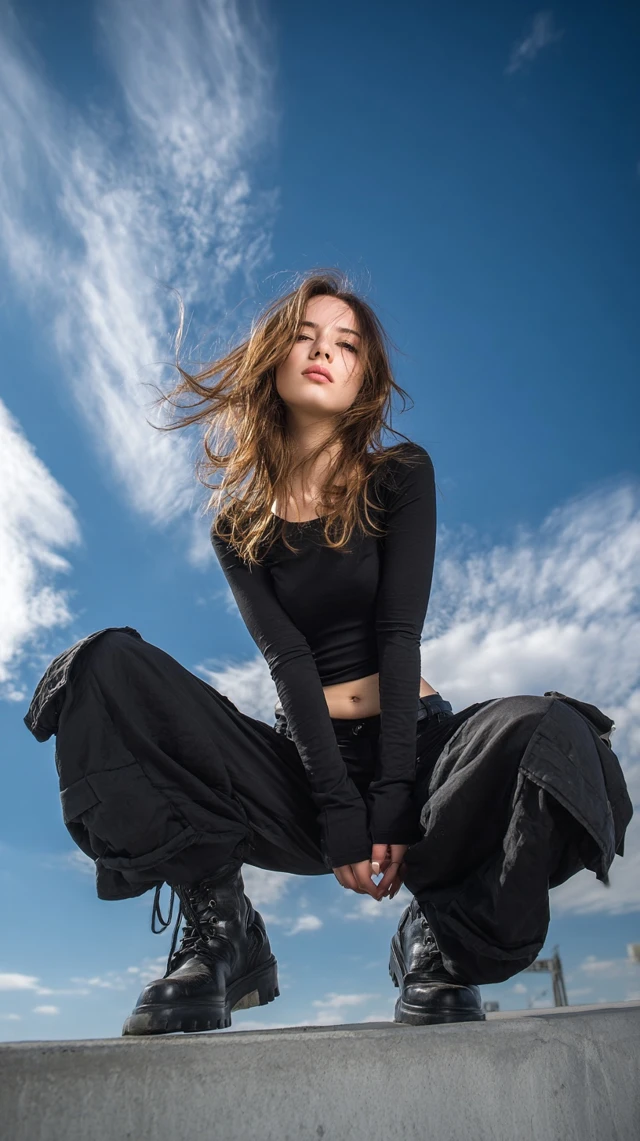 Expressive Young Woman in Black Clothing