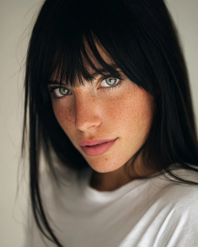 Beautiful Woman Portrait with Green Eyes and Freckles