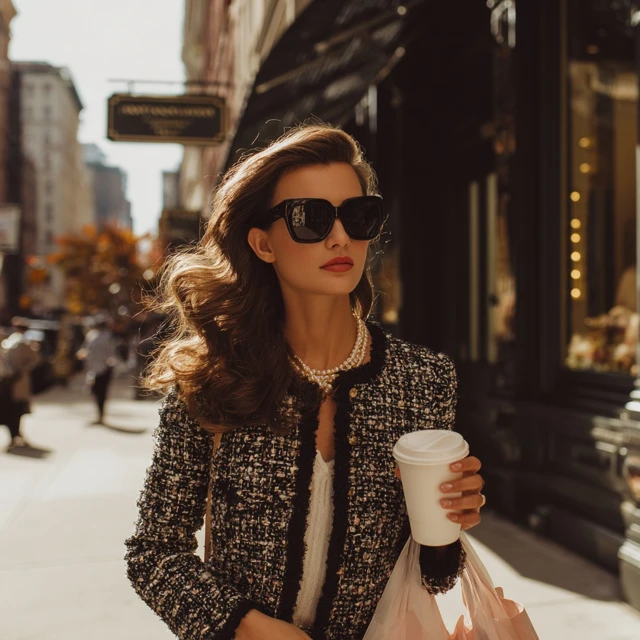 Fashion Editorial Brunette in Chanel on Madison Avenue