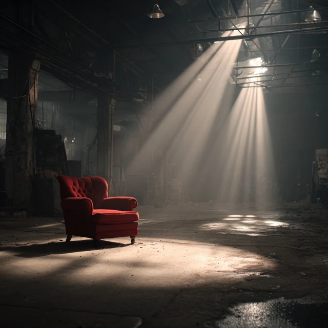 Warehouse Music Video Setting Red Armchair