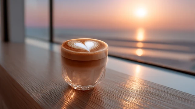 Coffee Latte Art Sunset View Serene Modern