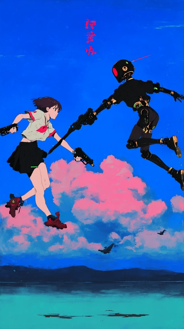 SciFi Duel Two Girls Cyberpunk Anime Art