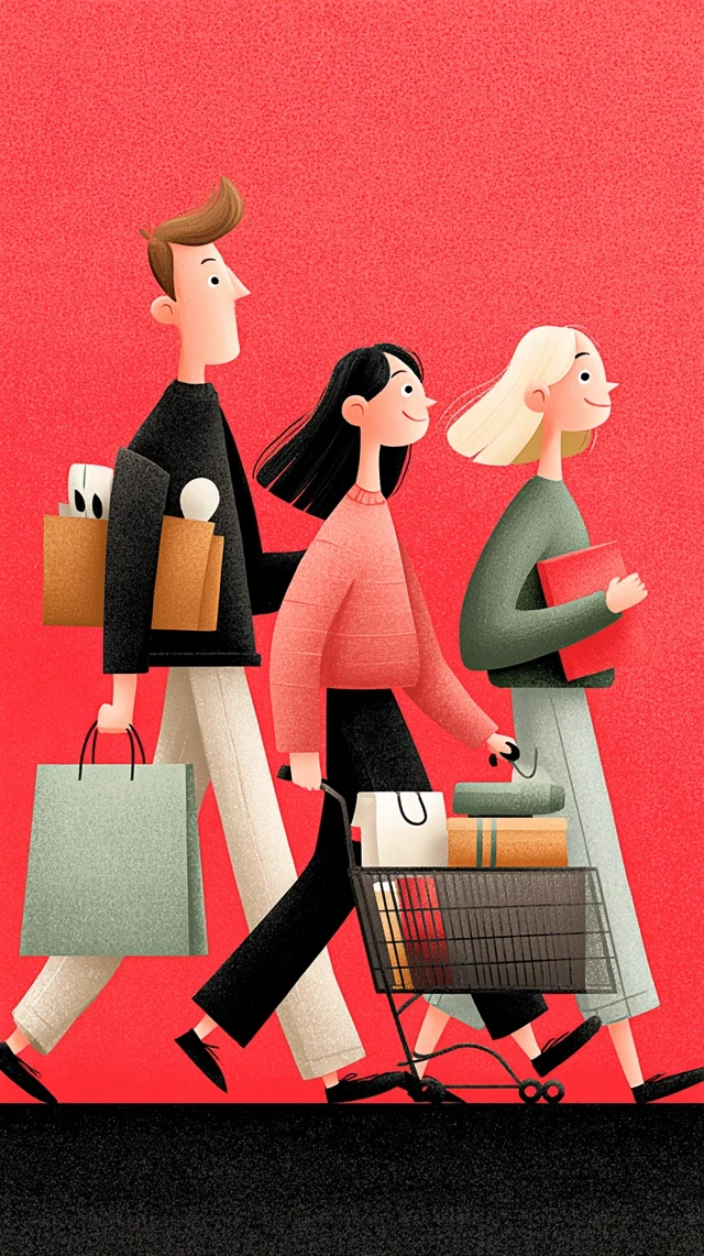 Shopping Illustration: People with Cart