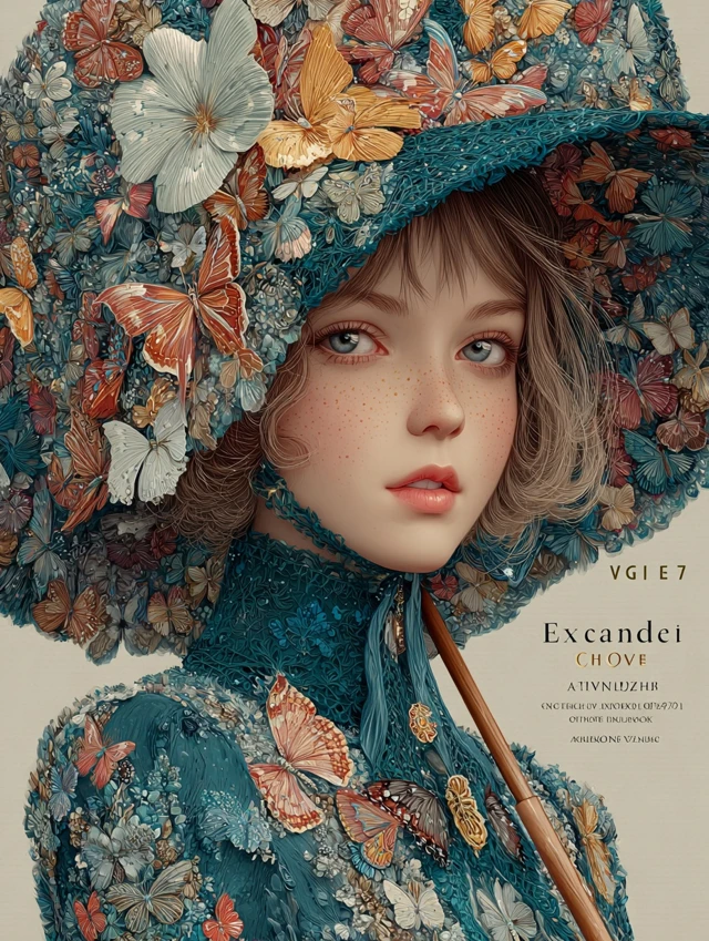Girl with Butterfly Hat Victorian Art